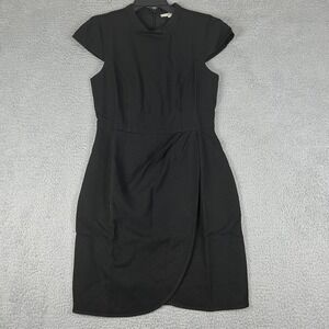 Lark & Ro Dress Womens 8 Black Short Sleeve Sheath Faux Wrap Office‎ Career